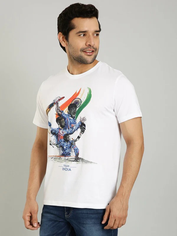 Indian Terrain Men's Half Sleeve Regular Fit White Round Neck T-Shirt